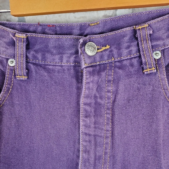 Vintage 80s Ribcage High Waist Jeans Taper Leg Cotton Purple Size  33Tag-29W - Picture 6 of 11
